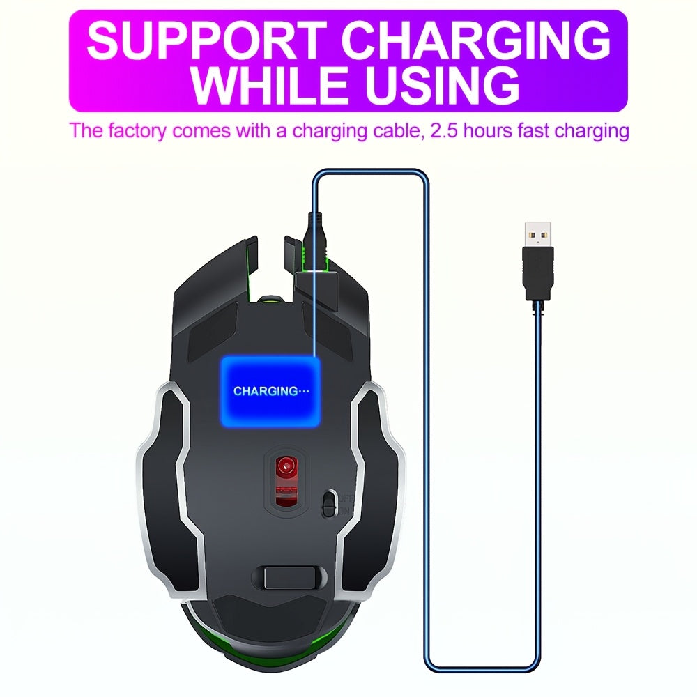 BT+ 2.4G Wireless Mouse | RGB Gaming Mouse, Rechargeable Dual-mode, Silent Click, Long Battery Life, Universal Ergonomic Design for Both Left and Right Hands - Suitable for Office and Gaming - Computer\u002FLaptop