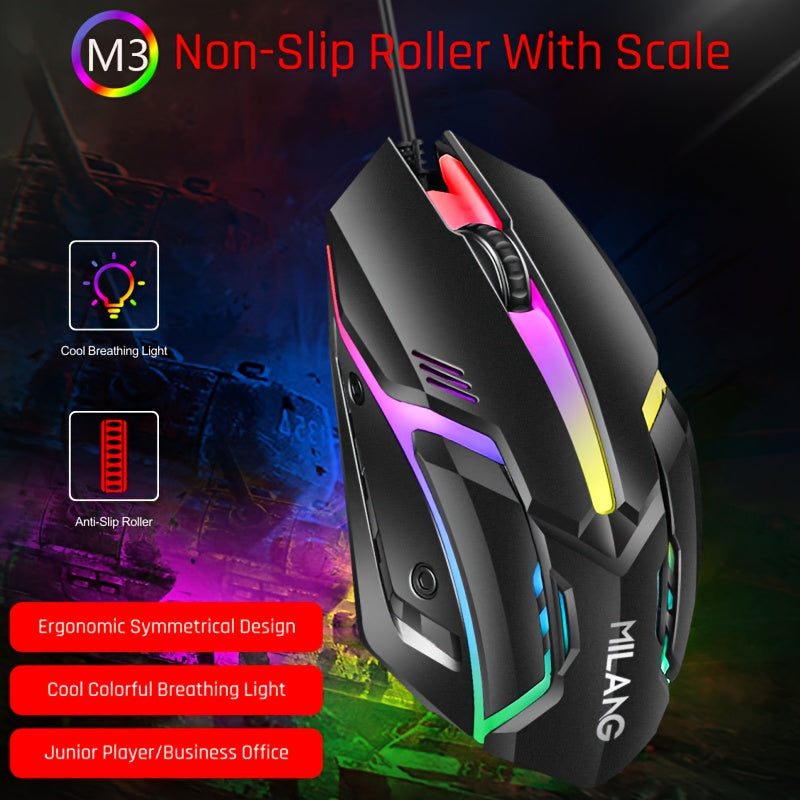 1pc Multi-Color Optional USB Desktop Computer Laptop Seven-Color Illuminated Mouse, Electronic Competition Office Gaming USB Wired Mouse, Battery Not Included, USB Plug-in Use