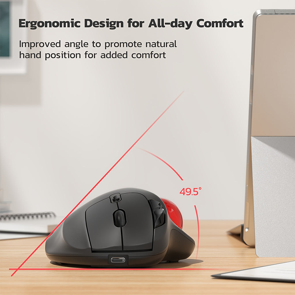 Nulea M501 Wireless Trackball Mouse, Rechargeable Ergonomic, Easy Thumb Control, Precise & Smooth Tracking, 3 Device Connection (Wireless Or USB Receiver), Compatible For PC, Laptop, Mac, Windows, Valentines Gifts