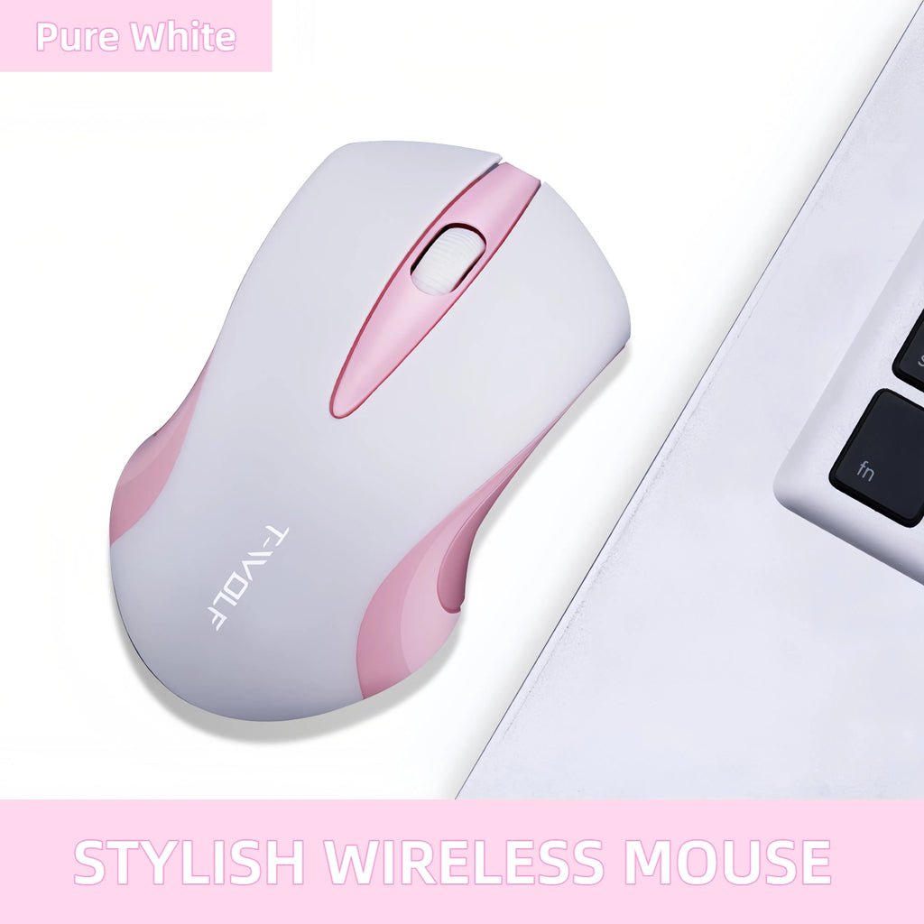T-WOLF Portable Wireless Mouse- 2.4G Nano Receiver, Long Battery Life, Ergonomic Optical Mouse, Simple Stylish Work Home Study Mouse for Laptop, PC, Tablet- Black, White& Pink
