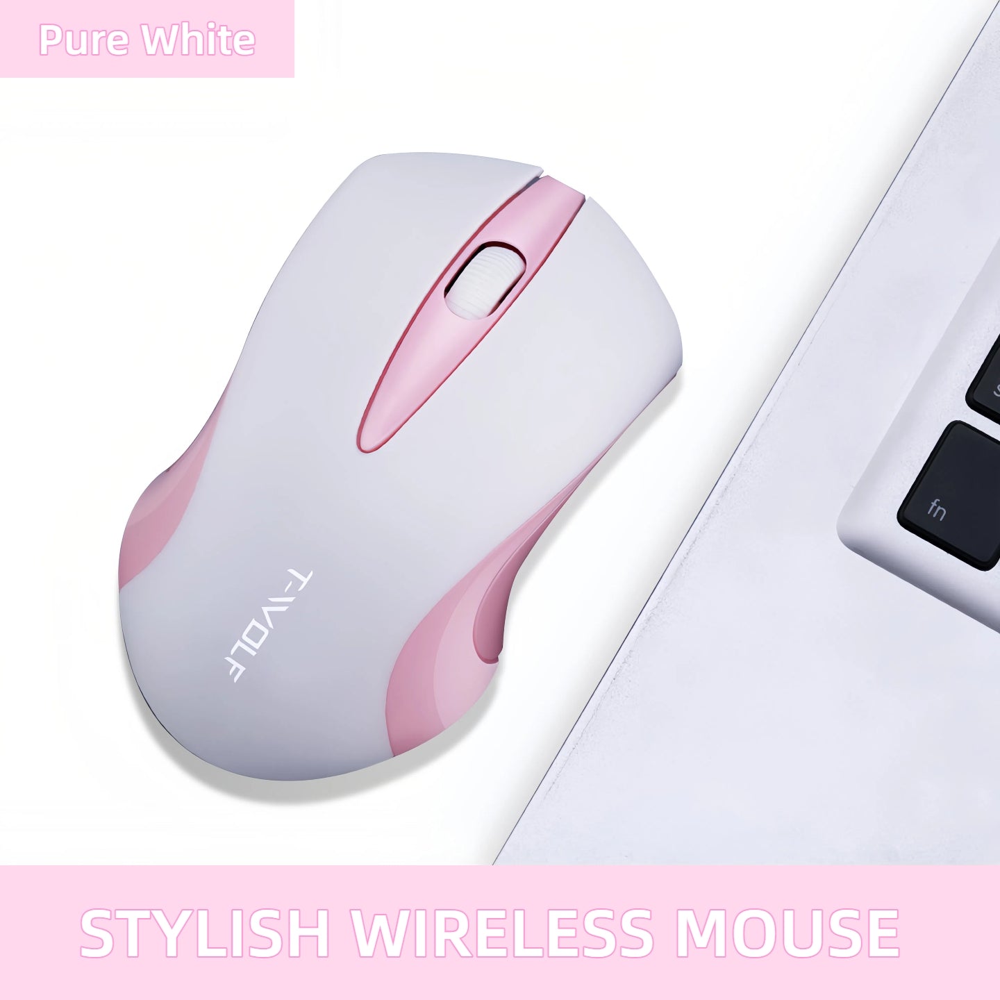 T-WOLF Portable Wireless Mouse- 2.4G Nano Receiver, Long Battery Life, Ergonomic Optical Mouse, Simple Stylish Work Home Study Mouse for Laptop, PC, Tablet- Black, White& Pink
