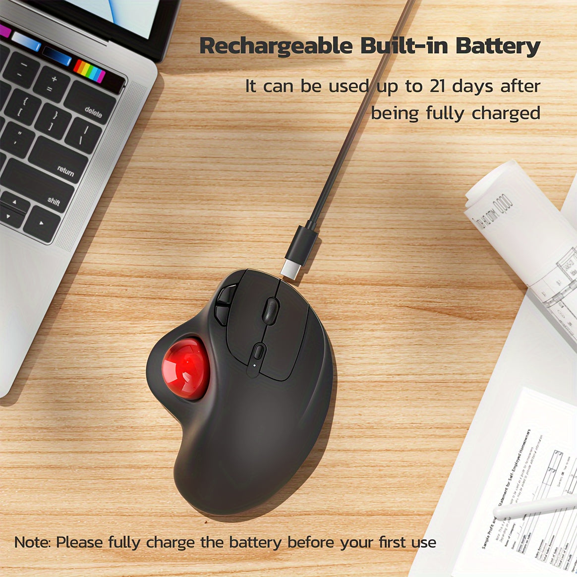 Nulea M501 Wireless Trackball Mouse, Rechargeable Ergonomic, Easy Thumb Control, Precise & Smooth Tracking, 3 Device Connection (Wireless Or USB Receiver), Compatible For PC, Laptop, Mac, Windows, Valentines Gifts
