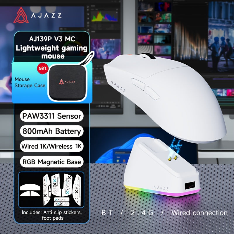 AJAZZ AJ139P V3 MAX Tri-mode Gaming Mouse 32K Flagship Performance, Ultra-fast Response | Excellent Choice for Both Office And Gaming, Charge Anytime, Say Goodbye to Wires | AJAZZ AJ139P V3 MAX Redefines The Wireless Experience
