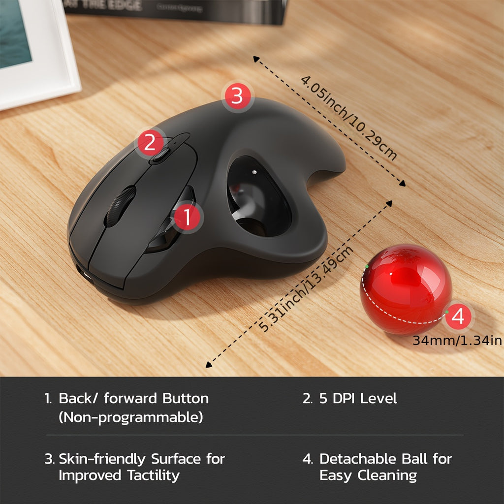 Nulea M501 Wireless Trackball Mouse, Rechargeable Ergonomic, Easy Thumb Control, Precise & Smooth Tracking, 3 Device Connection (Wireless Or USB Receiver), Compatible For PC, Laptop, Mac, Windows, Valentines Gifts