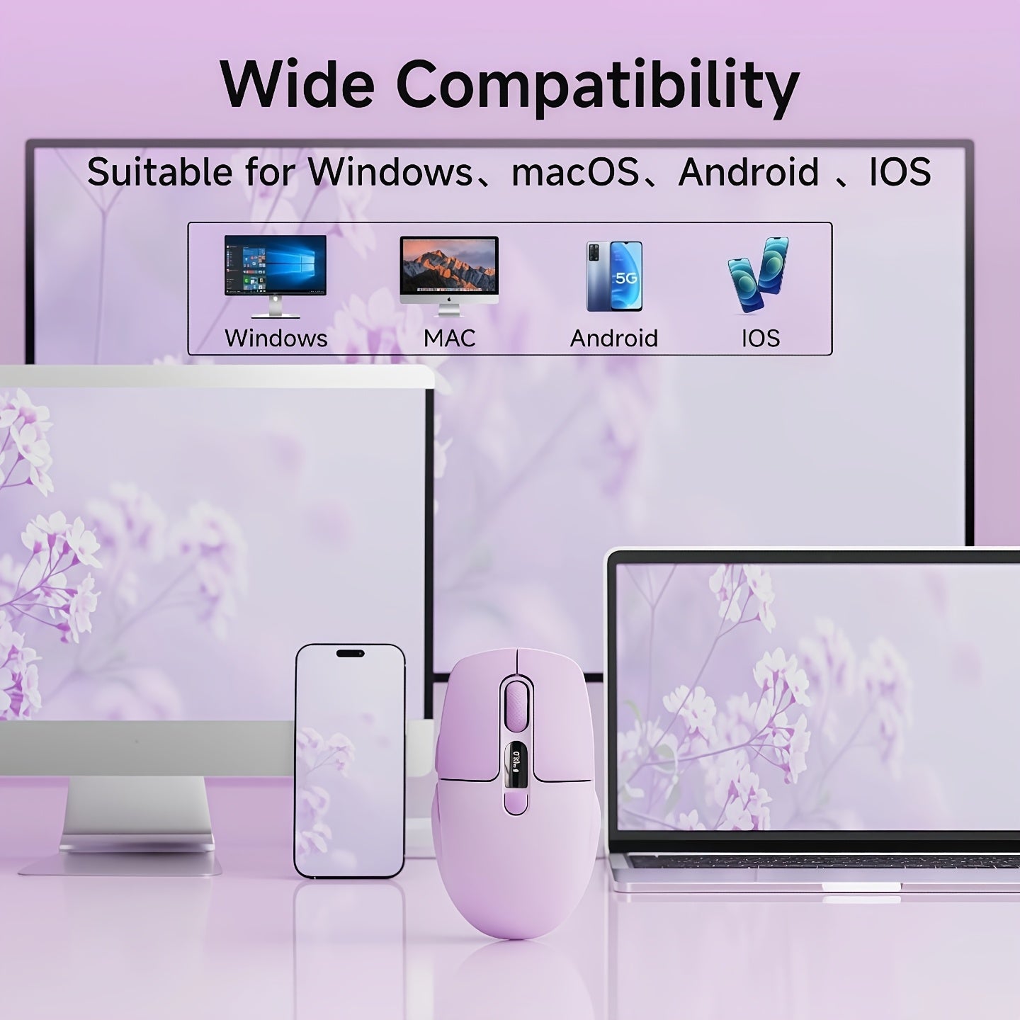 Q1 Smart Wireless Mouse Compatible for Wireless\u002F2.4G, Silent Operation, Type-C Rechargeable with Quick Charge, LED Display & Sensitivity Adjustment, 6-Button Mini Portable BT Mouse Suitable for Office, Gaming, Compatible for Laptop & Desktop (PC)