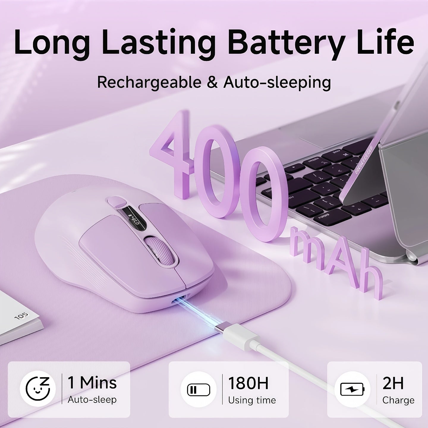 Q1 Smart Wireless Mouse Compatible for Wireless\u002F2.4G, Silent Operation, Type-C Rechargeable with Quick Charge, LED Display & Sensitivity Adjustment, 6-Button Mini Portable BT Mouse Suitable for Office, Gaming, Compatible for Laptop & Desktop (PC)