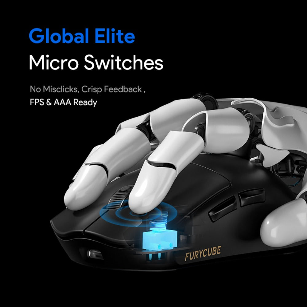 FURYCUBE The G9PRO Black\u002FWhite Tri-Mode Wireless Mouse with Charging Dock Supports Bluetooth\u002F2.4G\u002Fwired Connections, Boasts A Long-lasting 500mAh Rechargeable Battery, and Adjustable DIP 22000, Making It Ideal for Esports Gaming.