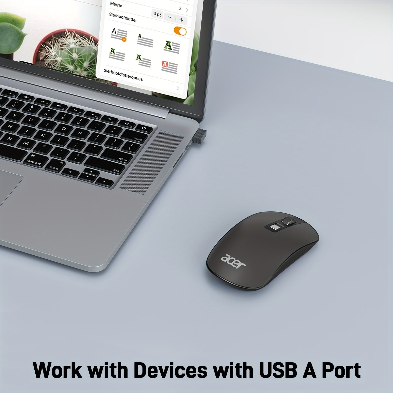 ACER 2.4G Slim USB Wireless Mouse | Right-Handed, Optical Sensor, Battery Powered, Portable for Laptop, Desktop, PC with 4 Buttons